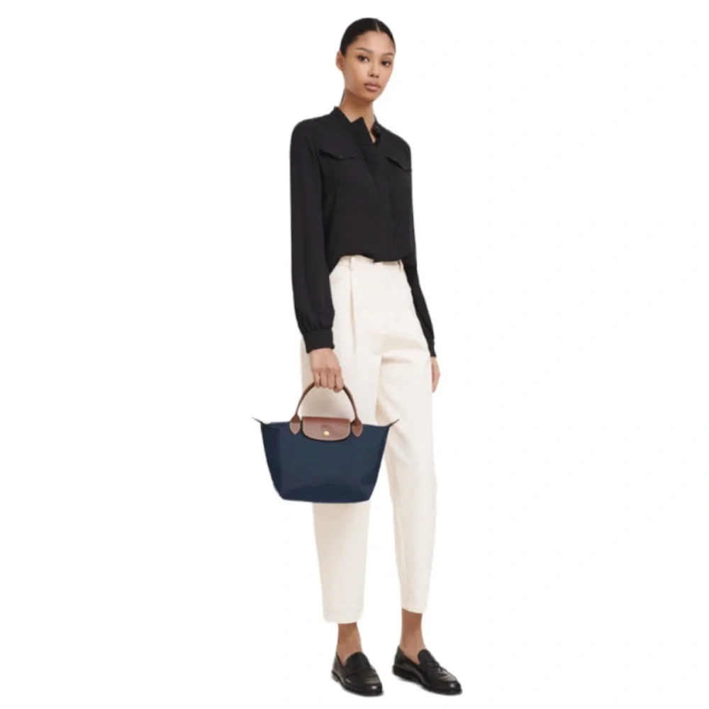 LONGCHAMP Le Pliage Original Top Handle Navy Blue Canvas Tote Bag Purse